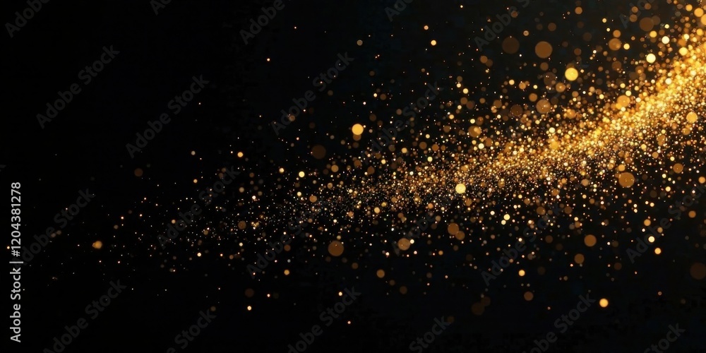 Golden Dust Motes Dancing in the Dark Night Sky, a Sparkling Festive Background Image Golden Dust Motes Dancing in the Dark Night Sky, a Sparkling Festive Background Image
