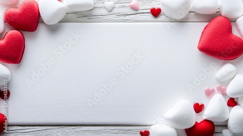 Red white hearts frame blank note romantic design. AI Generated