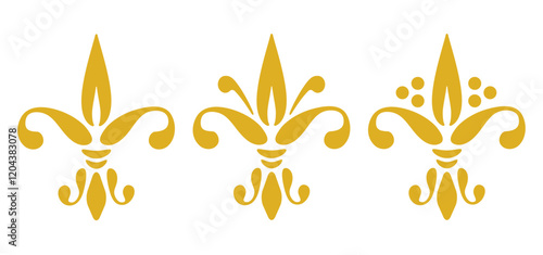 Vector set of French lily icons. Vector Emblems of Fleur de Lys.