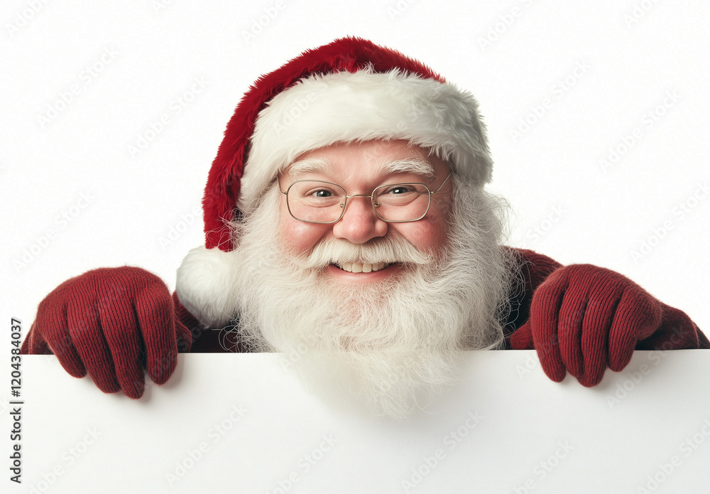 Naklejka premium Santa Claus near huge poster on white background