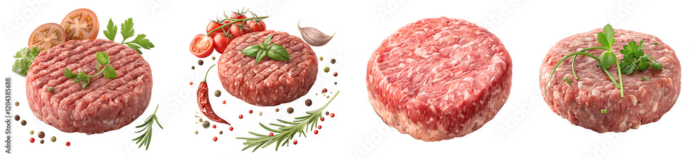 set of raw round meat cutlet for burger, isolated soft focus on the transparent background set of raw round meat cutlet for burger, isolated soft focus on the transparent background
