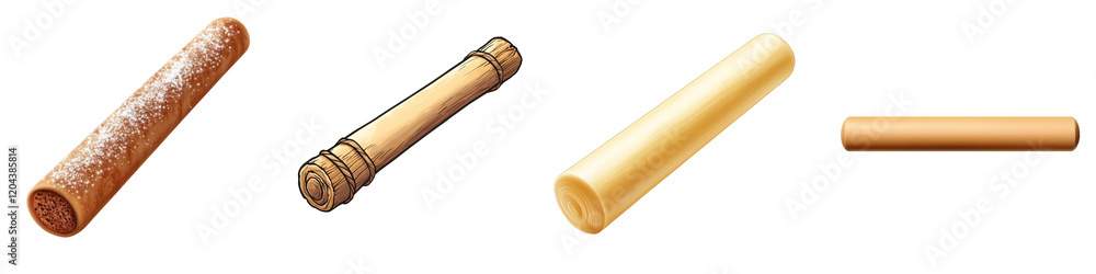 Fototapeta premium Rolling pin – A cylindrical tool used to flatten dough or marzipan. Isolated on Clear White Background Highly Detailed 