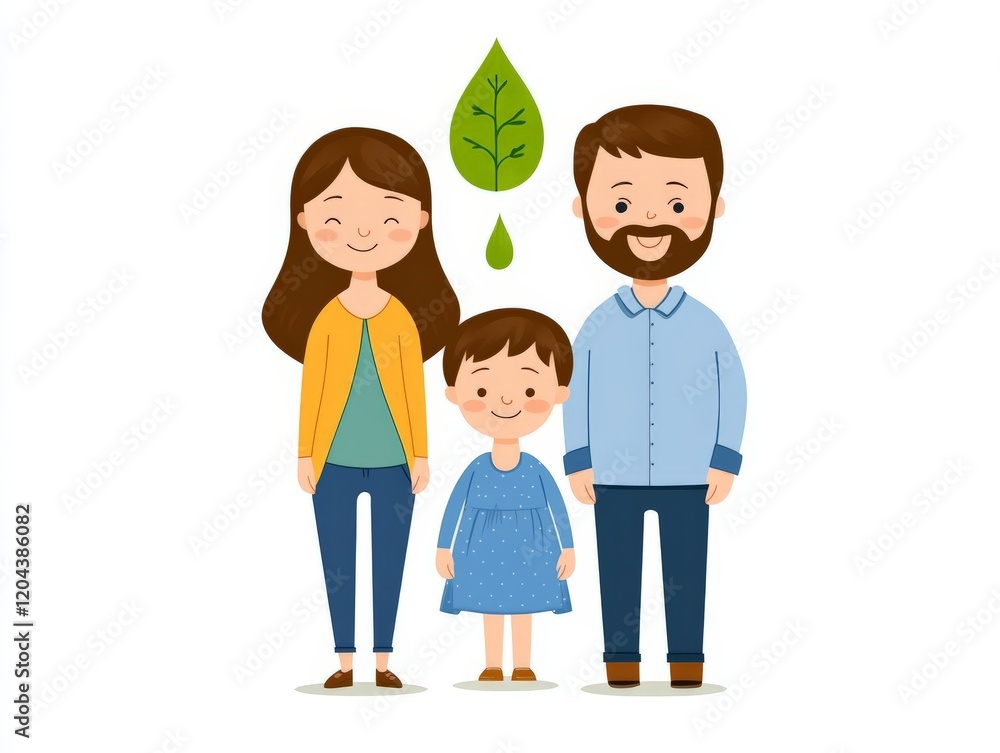 Family with a small child enjoying nature and fresh air, surrounded by minimalistic greenery, symbolizing growth, sustainability, and wholesome parenting in vibrant stock illustration Family with a small child enjoying nature and fresh air, surrounded by minimalistic greenery, symbolizing growth, sustainability, and wholesome parenting in vibrant stock illustration
