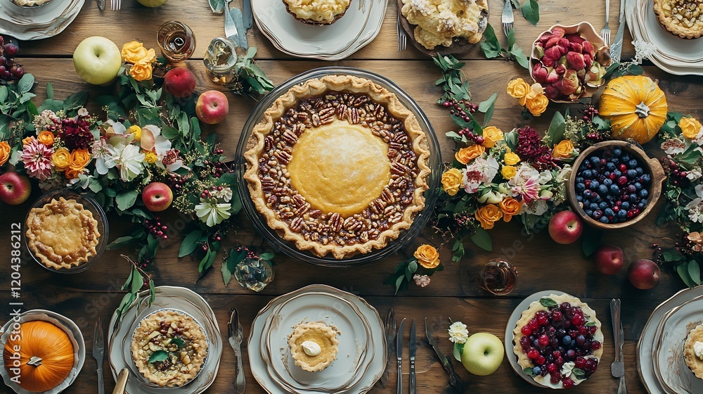 Rustic Thanksgiving Pies Warmly Arranged. AI Generated Rustic Thanksgiving Pies Warmly Arranged. AI Generated
