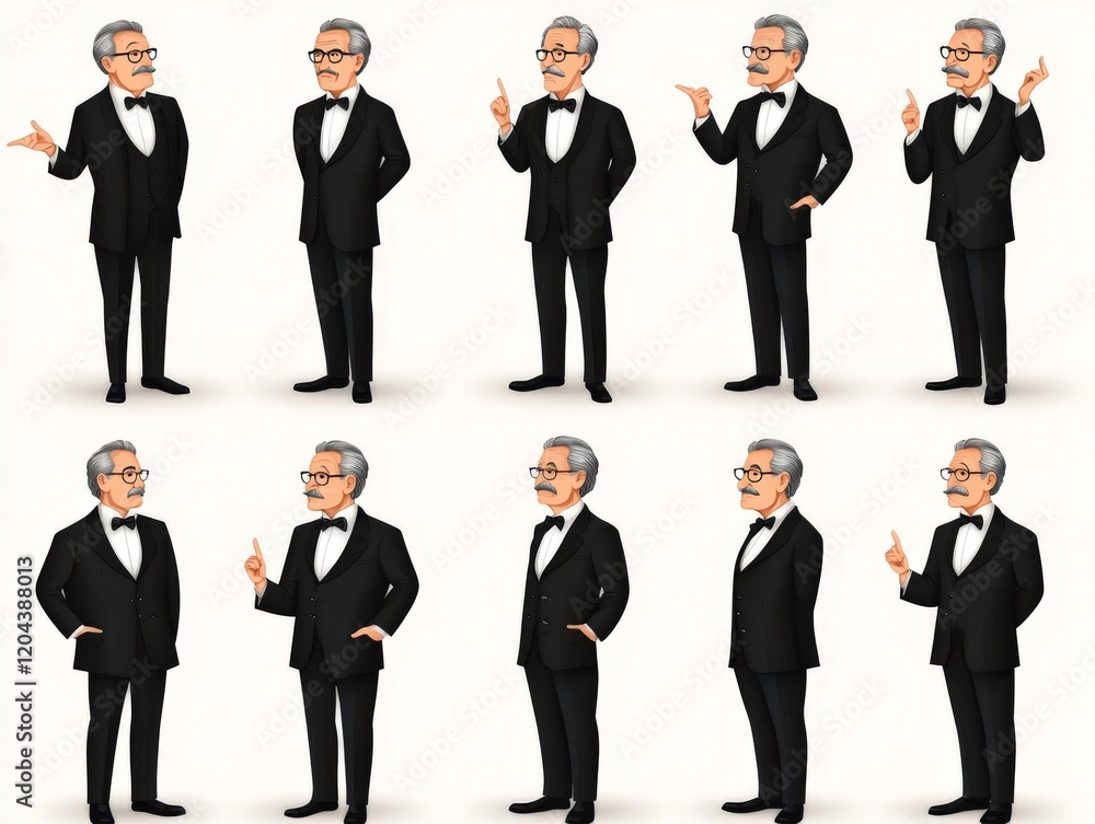 Group of identical businessmen in formal suits captured in synchronized poses symbolizing conformity, professionalism, and corporate culture in modern business imagery Group of identical businessmen in formal suits captured in synchronized poses symbolizing conformity, professionalism, and corporate culture in modern business imagery