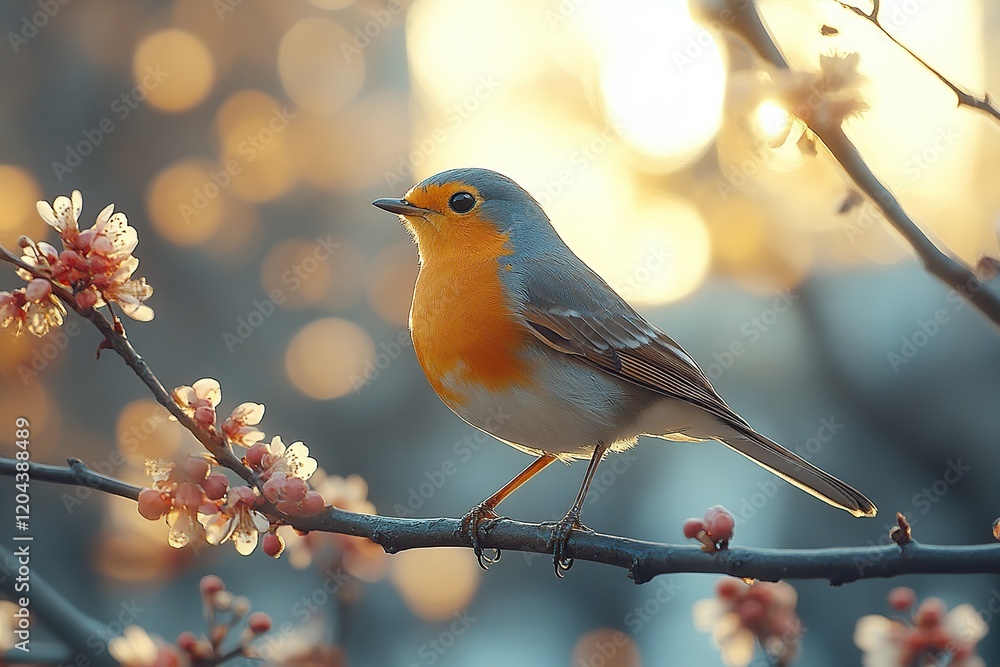 Obraz premium Beautiful small robin bird on a tree branch