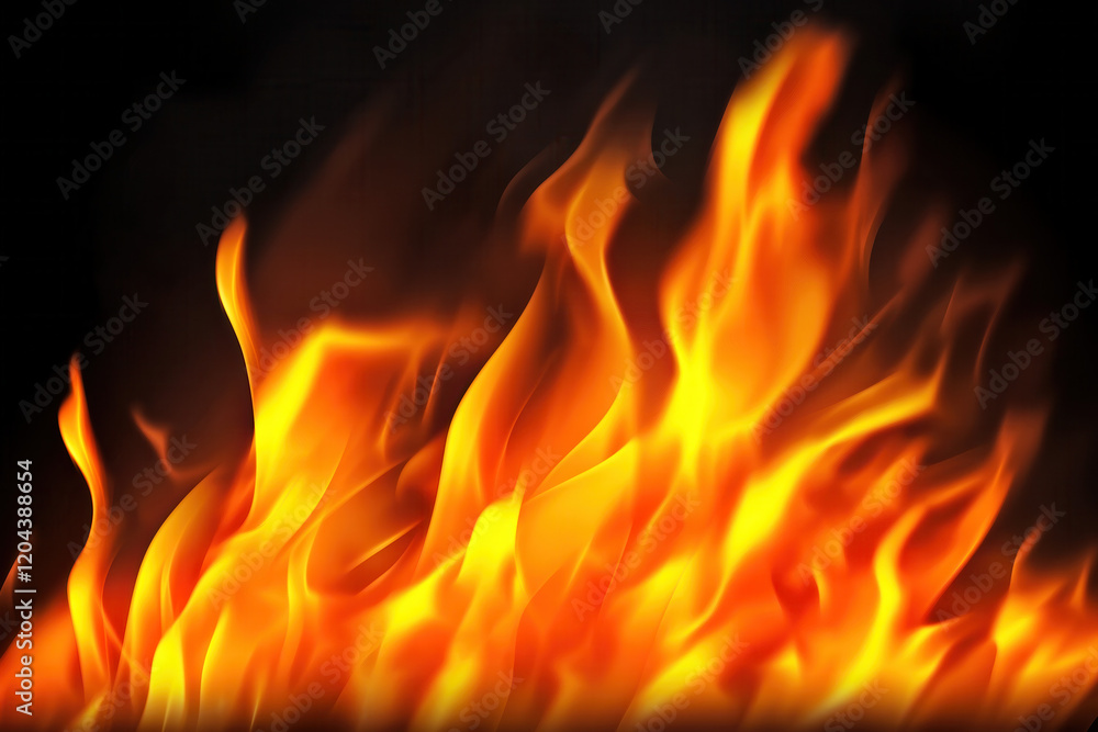 Realistic Fire Flames On A Dark Background Featuring Layered Flames In Bright Orange And Yellow Hues Intricate Textures With Glowing Highlights And Subtle Smoke. Restaurant Menu Background.