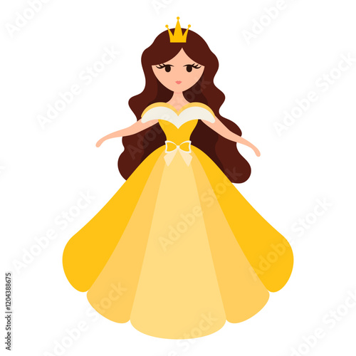 Quinceanera princess character. Young girl in a fluffy dress with a crown.