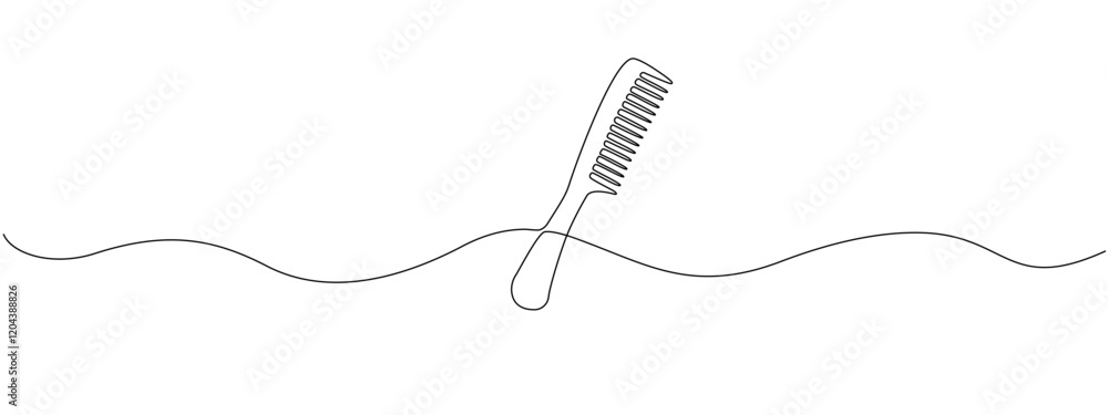 Obraz premium Continuous drawing of comb in simple linear style for symbol , web banner of hair salon. Editable stroke. Doodle style vector illustration.