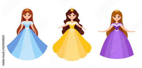 Quinceanera princess character. Young girl in a fluffy dress with a crown.