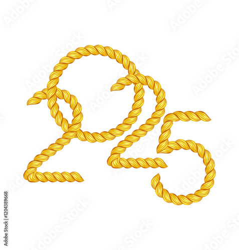 2025 gold twisted rope number. Thin cord realistic text