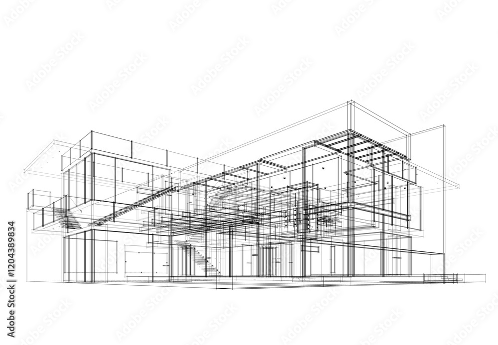 House architectural drawing 3d illustration House architectural drawing 3d illustration