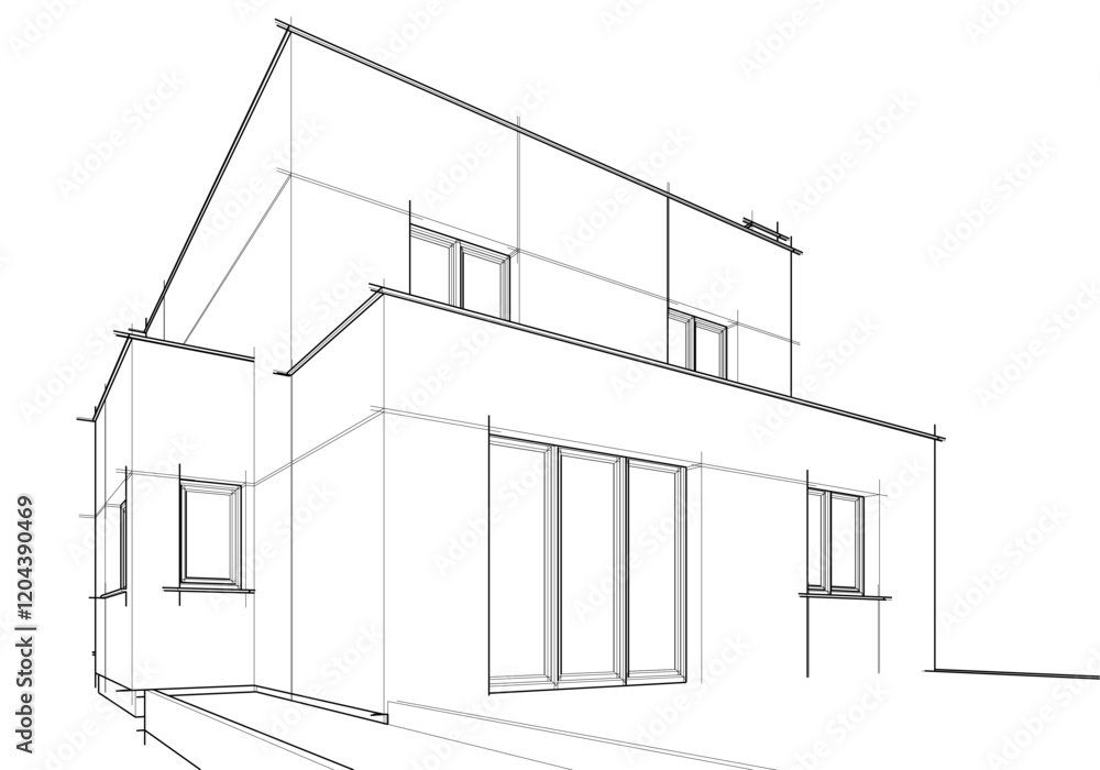 Architectural sketch of modern building vector 3d illustration