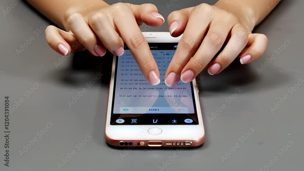 Female hands typing text on smartphone close-up. Slow motion Female hands typing text on smartphone close-up. Slow motion