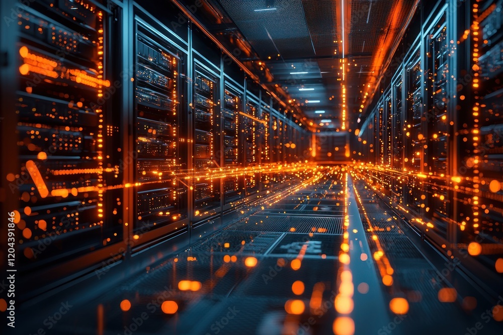 A detailed schematic layout of a data center floor plan, showcasing rows of servers and complex network systems A detailed schematic layout of a data center floor plan, showcasing rows of servers and complex network systems