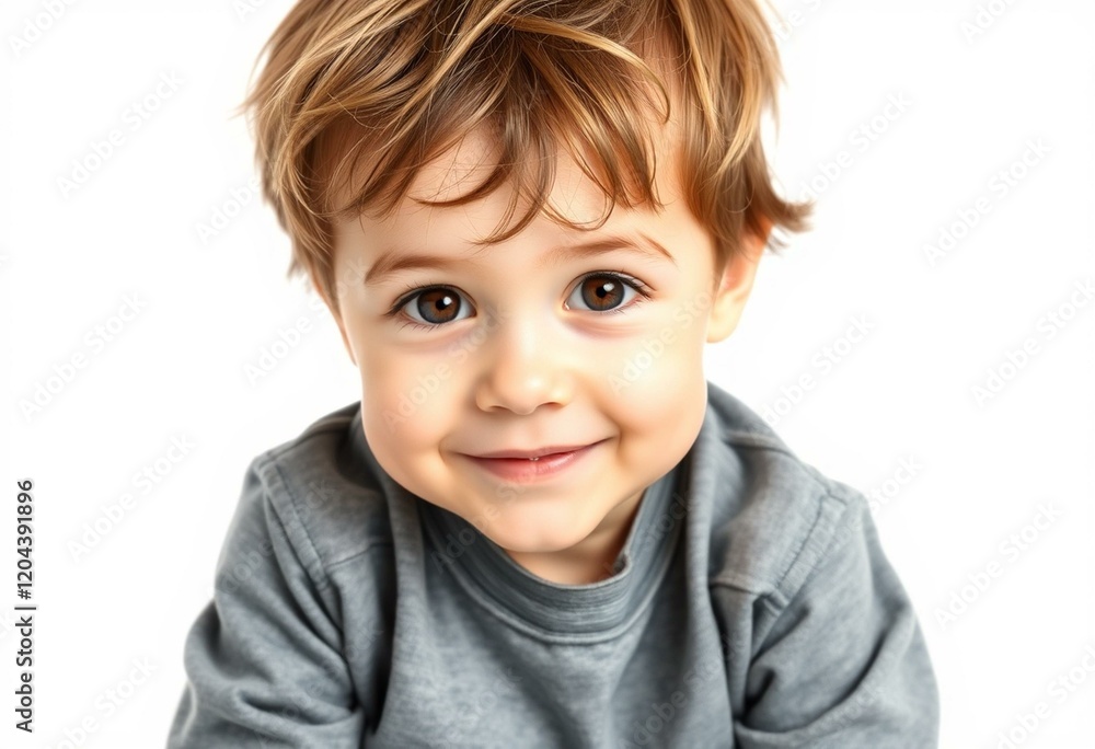 A young boy with messy hair and a slight smile A young boy with messy hair and a slight smile