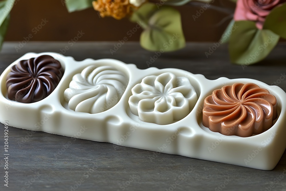 Elegant Swirl & Floral Design Chocolate Mold with Confections Elegant Swirl & Floral Design Chocolate Mold with Confections