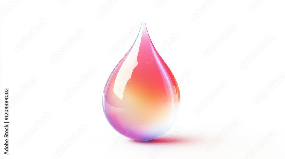 Obraz premium Colorful water droplet on a white background casts a mesmerizing reflection in soft natural light during morning hours. Generative AI