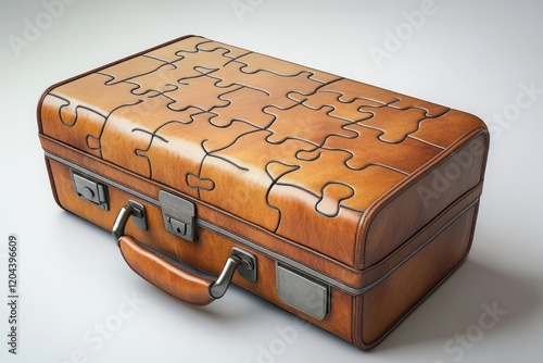 Briefcase with puzzle pieces for strategic business solutions, with a modern and sleek design. photo