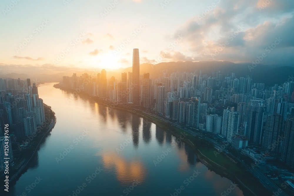 City Skyline at Dawn. Generative AI City Skyline at Dawn. Generative AI
