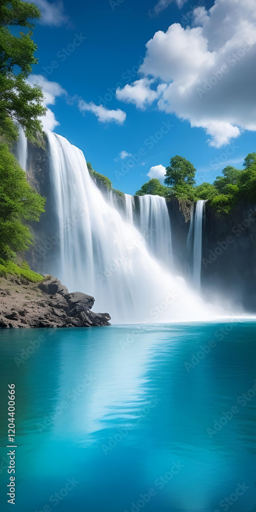 Fototapeta premium Majestic Waterfall: Serenity in Nature's Cascade