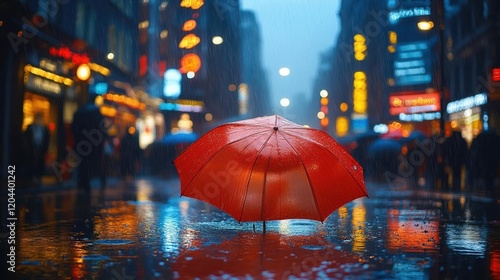 Wallpaper Mural Rainy Night in the City: A Red Umbrella's Solitude Torontodigital.ca