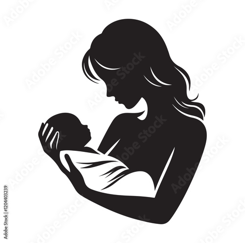 mother holding new born baby silhouette vector illustration