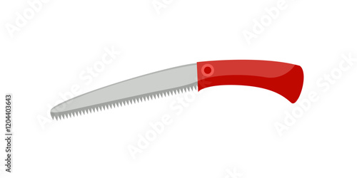 Folding Garden Saw isolated on white background. Vector cartoon flat illustration. Gardening tool icon.