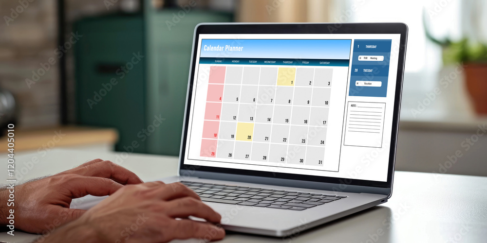 Calendar on computer software application for brisk schedule planning for personal organizer and online business Calendar on computer software application for brisk schedule planning for personal organizer and online business