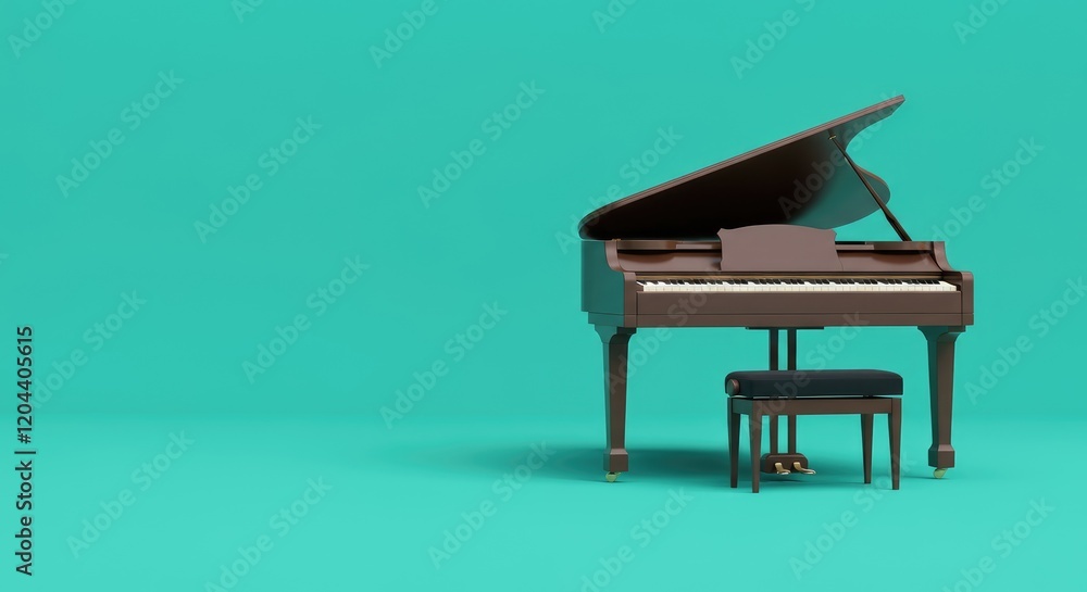 Grand piano and bench against green background Grand piano and bench against green background