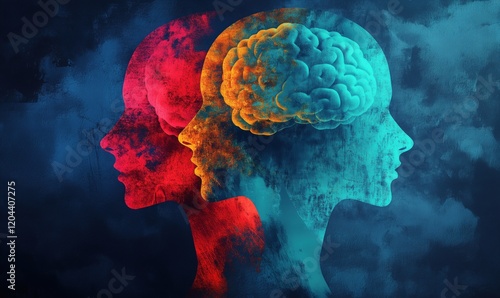 Duality of Mind: Abstract Representation of Human Brain and Emotions in Red and Blue Silhouettes