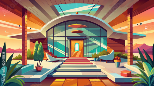 interior grand entrance hall homes designed with Googie style architecture somewhere out in the southwest 