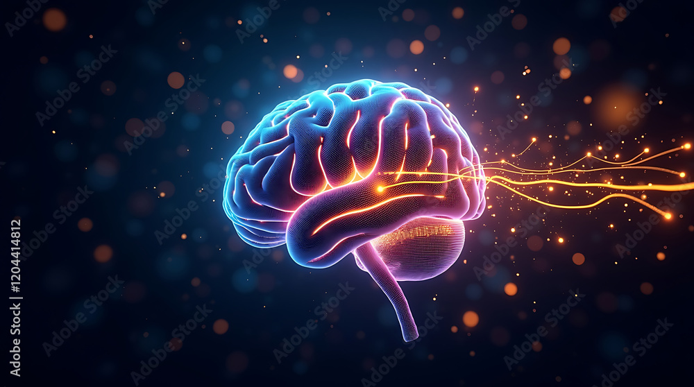 Stylized Digital Brain Illustration with Futuristic Neural Connections and Vibrant Circuit Patterns Stylized Digital Brain Illustration with Futuristic Neural Connections and Vibrant Circuit Patterns