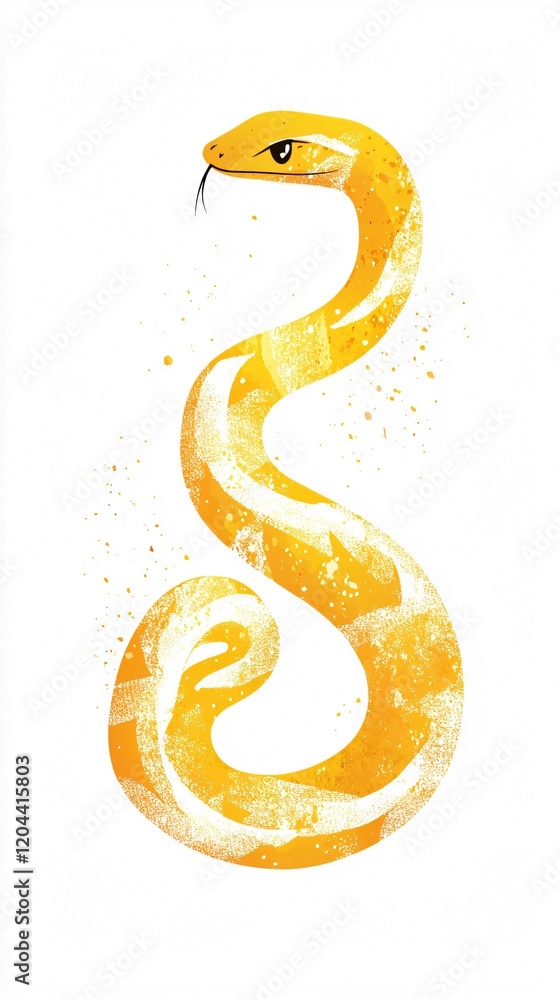 Fototapeta premium Golden Snake Art: A Vibrant Serpent Illustration | Minimalist Reptile Design