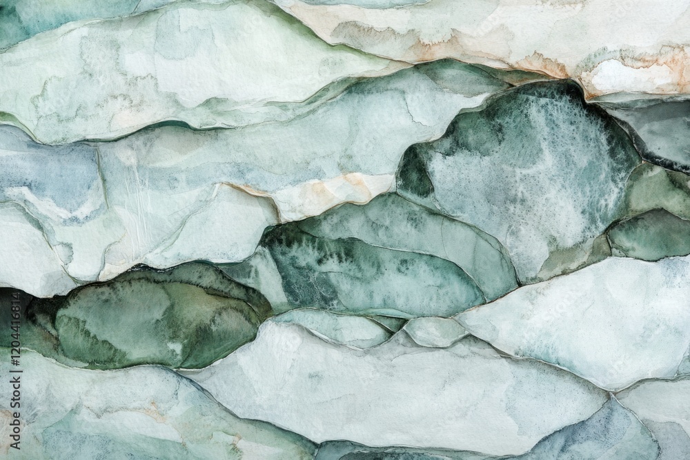 Naklejka premium subtle watercolor layers forming abstract mountain landscape in shades of green and gray. nature-inspired design. suitable for backgrounds, artistic prints, and wall art.