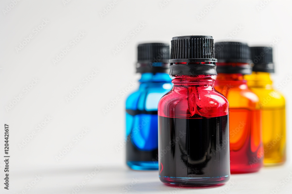 Elegant Simplicity: Bottles with Liquid Displayed on a Pristine White Background Elegant Simplicity: Bottles with Liquid Displayed on a Pristine White Background