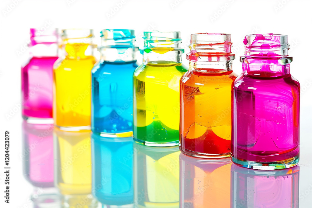 Elegant Simplicity: Bottles with Liquid Displayed on a Pristine White Background Elegant Simplicity: Bottles with Liquid Displayed on a Pristine White Background