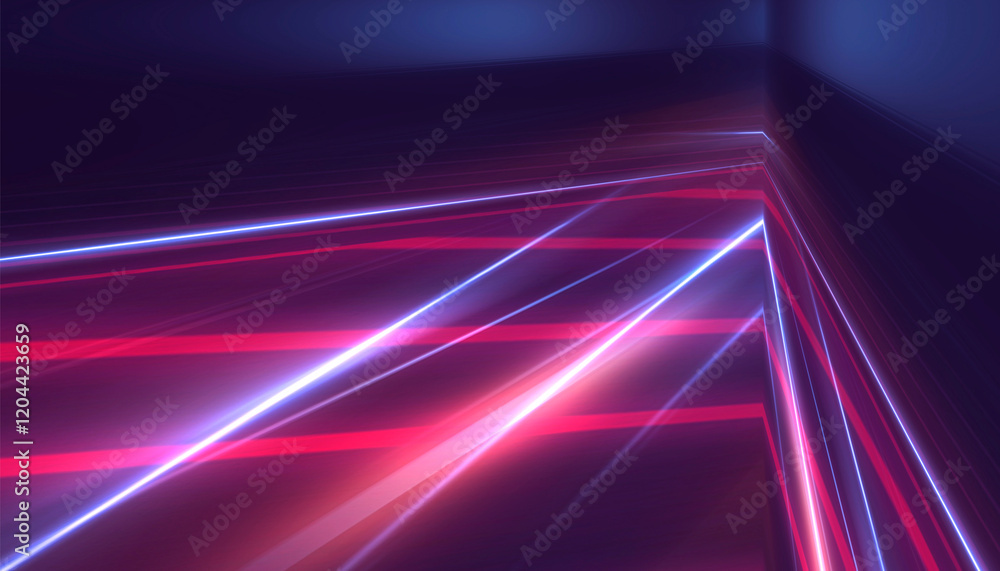 Neon light in tunnels, rays and lines. Perspective of light in motion. Dark abstract neon background, empty stage. Neon light in tunnels, rays and lines. Perspective of light in motion. Dark abstract neon background, empty stage.