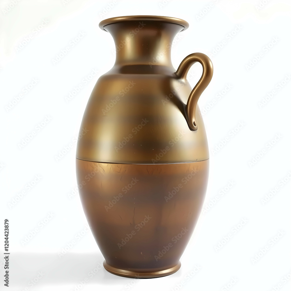 A bronze amphora with a smooth, polished finish and an elegant curved spout. Generative AI A bronze amphora with a smooth, polished finish and an elegant curved spout. Generative AI