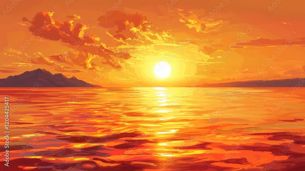 Fototapeta premium A calm seascape at sunset with golden reflections evoking tranquility and summer relaxation