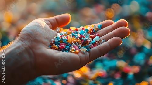 Superb Close up side shot micro plastics lay on people hand