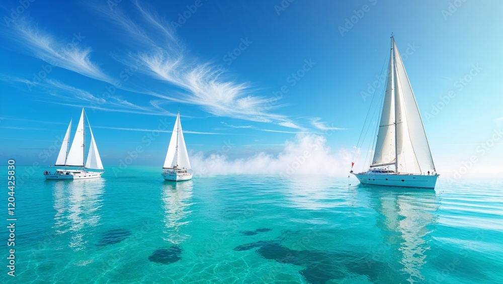 Fototapeta premium A serene and vibrant ocean scene showcasing clear blue waters gentle waves and a beautiful sunset sky