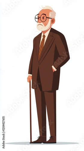 Portrait of an elegant elderly gentleman in a suit, standing with a walking stick. A timeless depiction of wisdom and experience. photo