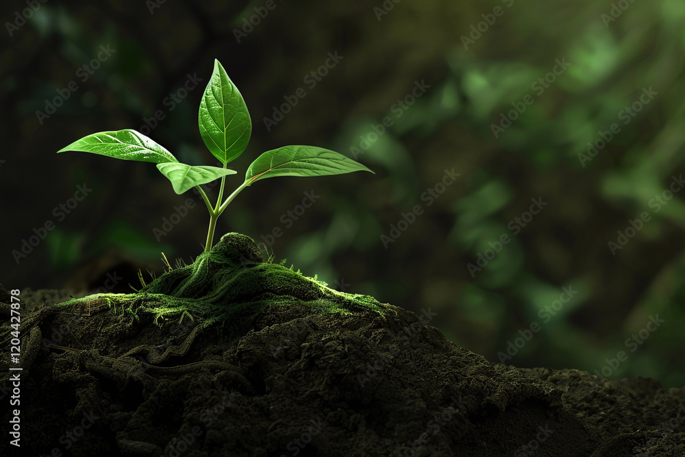 Thriving Growth: A Plant Emerging from Rich Soil – The Power of Nature's Cycle Thriving Growth: A Plant Emerging from Rich Soil – The Power of Nature's Cycle