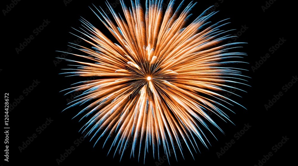 Vibrant Explosion of Golden and Blue Firework Display Illuminating Night Sky with Radiant Streaks of Light Vibrant Explosion of Golden and Blue Firework Display Illuminating Night Sky with Radiant Streaks of Light