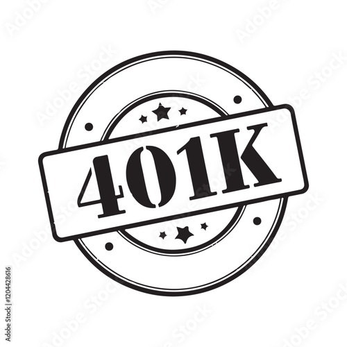 "401K" text stamp print. white background black drawing Illustration