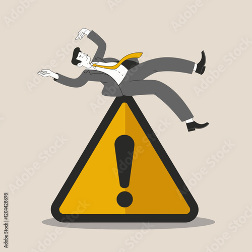 businessman, vector, warning, balance, falling, yellow, sign, accident, loss, risk, failure, danger, instability, hazard, professional, career, challenge, office, mistake, caution, symbol, loss of con