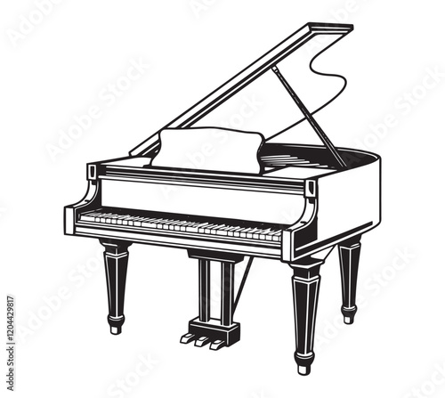 piano drawing silhouette. white background