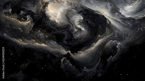 Darkening cosmos with swirling dust and debris , void creation, cosmic storm, gaseous cloud. Cosmic Storm. Illustration photo