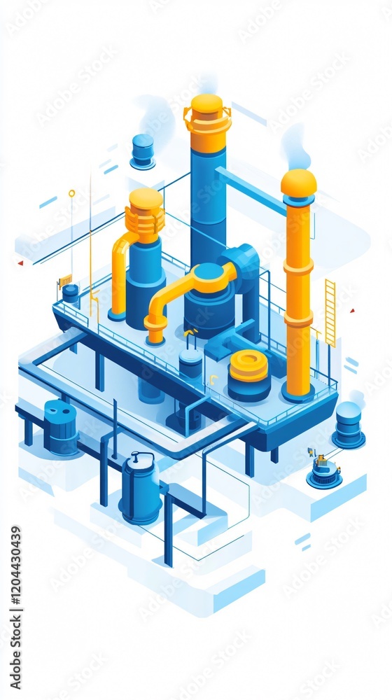 Industrial Plant Isometric Illustration - Complex System of Pipes and Tanks in a Modern Factory Setting - 3D Rendering Industrial Plant Isometric Illustration - Complex System of Pipes and Tanks in a Modern Factory Setting - 3D Rendering